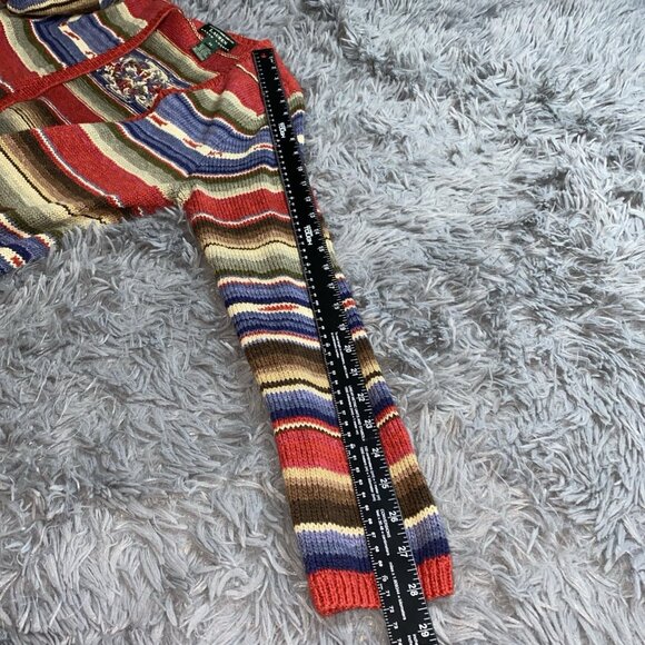 Lauren Ralph Lauren Women M Handknit Linen Blend Cardigan Southwest Stripe Aztec - Picture 5 of 6